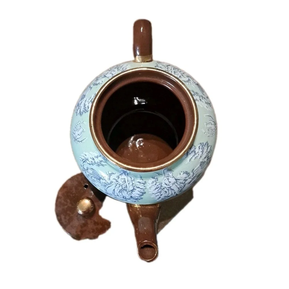 Vintage Sadler Staffordshire England Porcelain Teapot Greek Design Brown Green‎